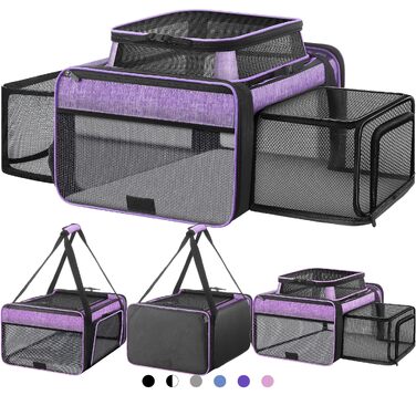 Розширювана сумка-переноска для котів та малих собак (L 46x34x24 см), TSA Airline Approved, м'яка сумка з самоблокуючими замками для цуценят, кроликів та морських свинок, Фіолетова