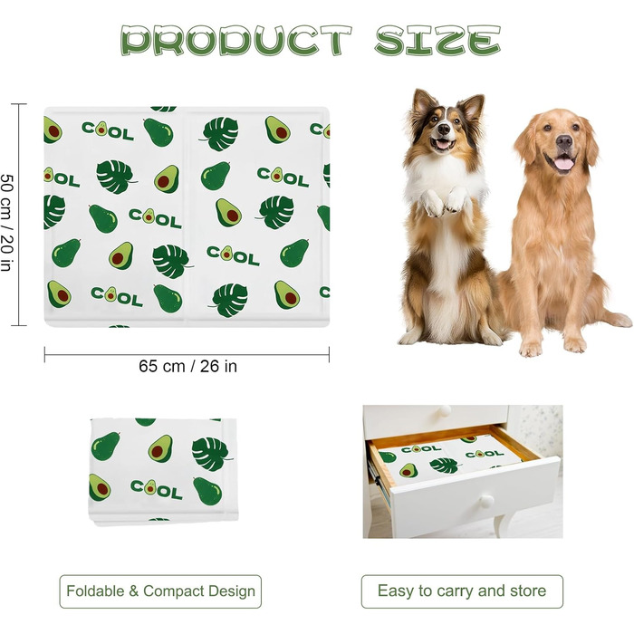 Кілим-охолоджувач для собак та котів Ninonly 50 x 65 см - самоохолоджуючий, водонепроникний, з нетоксичним гелем (Авокадо)