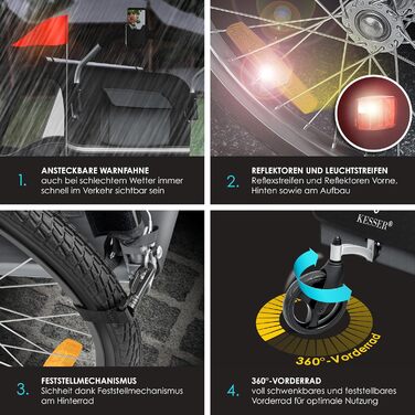 Дитячий велопричіп KESSER Sport-RX 2в1 (вело-та прогулянка) для 1-2 дітей, до 40 кг, з рефлекторами та триточковим ременем безпеки, чорний