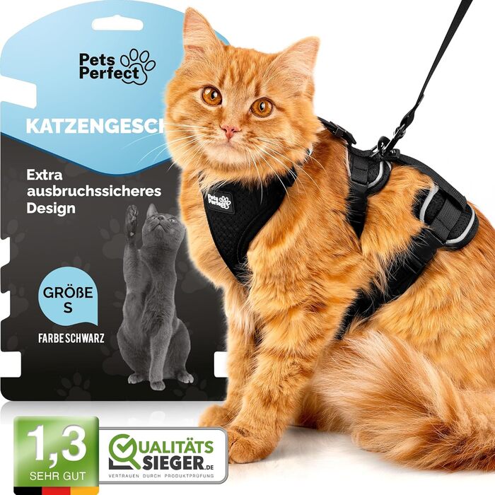 Шлея для котів Pets Perfect XS, посилена, з повідцем – безпечна прогулянкова амуніція для котів, анти-втеча