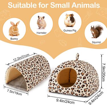 Будиночок та тунель для морських свинок Hedgeink – затишний дім та іграшки для кроликів, морських свинок, хорягів та інших дрібних тварин (коричневий леопардовий принт)