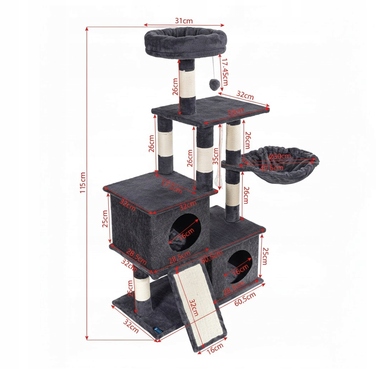Ігровий комплекс для котів: будинок-драпак з 5 рівнями та стовпчиками, 115 см (F200)