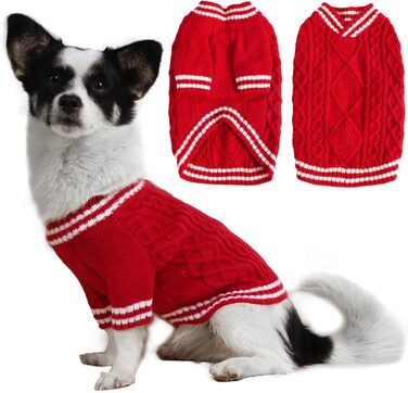 Вовняний теплий пуловер для собак - стильний V-подібний виріз, підходить для дрібних, середніх та великих собак (Червоний S)