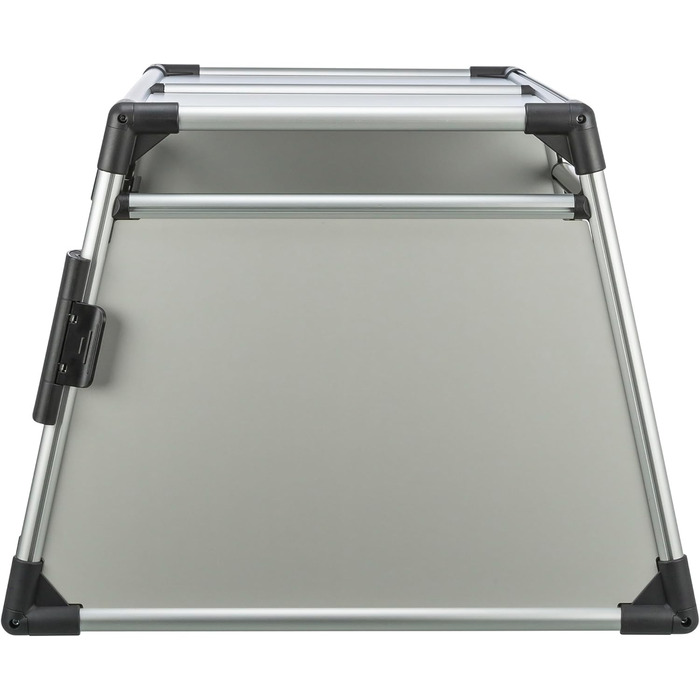 Трійзі Двомісна переносна клітка для собак з алюмінію, 93 x 64 x 83 см, з висувною перегородкою, безпечним замком, неслизьким килимком - 39345 срібна, L 93 x B 83 x H 64 см