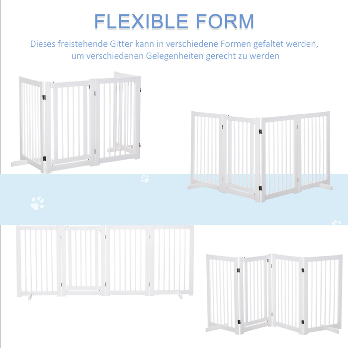 PawHut Barrier Dog 4 частини, 220 x 91 см складні ворота з дверима, окремо стоячі ворота для собак з 2 опорними ніжками, дерев'яні сходові ворота для передпокою, кухні, сходів, білі | Аосом