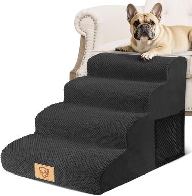 Сходинки для собак, 4 сходинки, знімний поручень, антиковзка поверхня, для ліжка та дивану, з високощільним губчастим наповнювачем (Чорний)