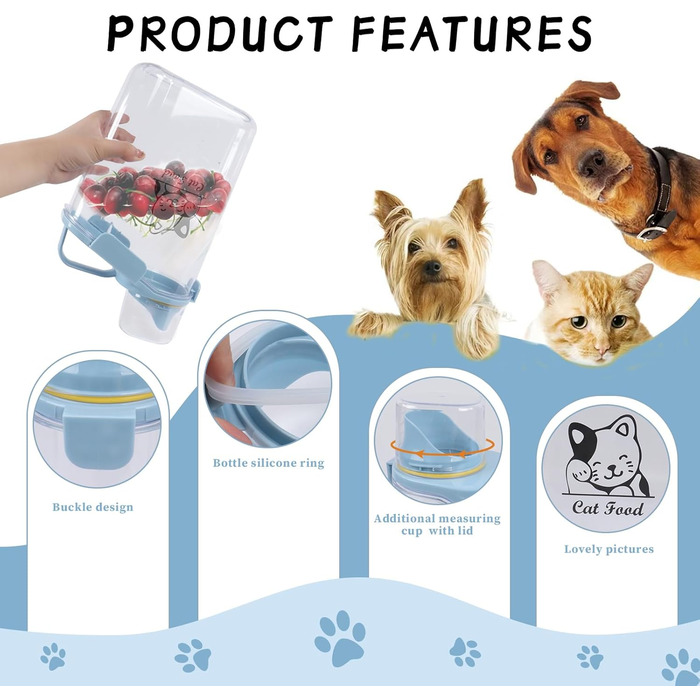 Контейнер для котячого корму 2.8L: герметичний, з мірним стаканчиком та ручкою. Підходить для собак та котів, BPA-free, прозорий.