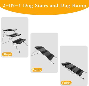 Сходинка для собак JOEJOY Cabrio 2-в-1: драбина та пандус, 3 сходинки, для малих собак та котів, для ліжка, авто, дивану