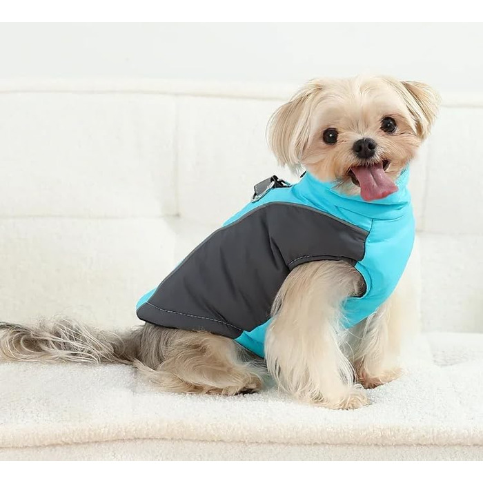 Водонепроникна тепла куртка для собак, відбиваючі елементи, D-Ring, блакитна, розмір M
