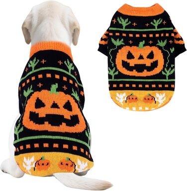 Пуловер на Halloween для собак та котів, з мотивом гарбуза та черепа, трикотажний, для маленьких, середніх та великих собак, Yorkie, Chihuahua, Zwergspitz, розмір L