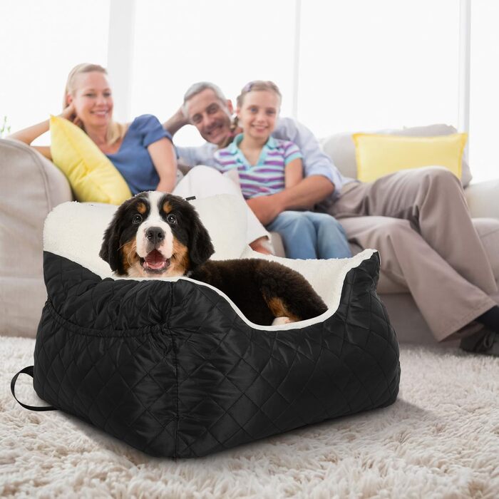 Автокрісло для собак Eikuavons, чорне, 47x47x21 см. З кишенями та шнуром для прив'язування. Підходить для маленьких собак