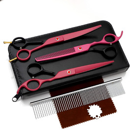 Набір професійних ножиць для собак та котів 4-в-1, включаючи ножиці для фінальної обробки, гребінець для грумінгу, з нержавіючої сталі 440C