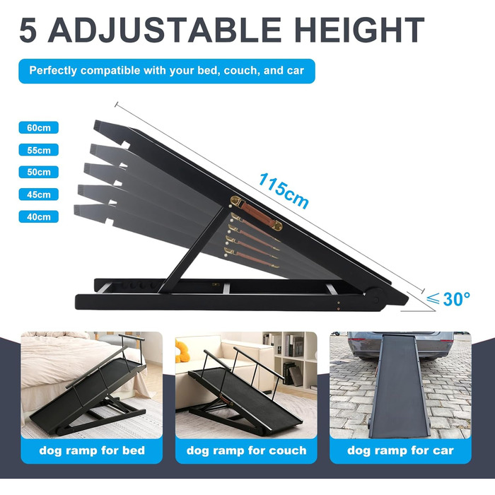 Рампа для собак на ліжко та диван, 5 ступенів, чорна, 115 см
