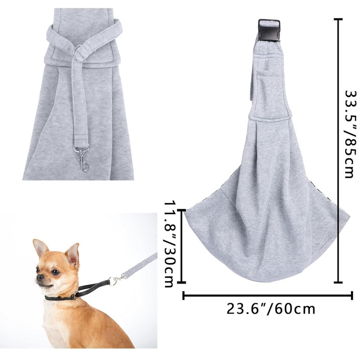 Тканина-кенгуру для цуценят до 7.5 кг, переноска для собак з регульованим плечовим ременем, переноска для домашніх тварин, літня переноска для котів та собак (сіра)