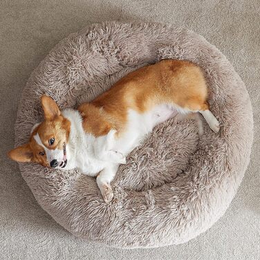 Підстилка для собак великих порід WNPETHOME, заспокійлива, анти-тривожна, кругла, з штучного хутра, тепла, м'яка, коричнева, 91x91x25 см