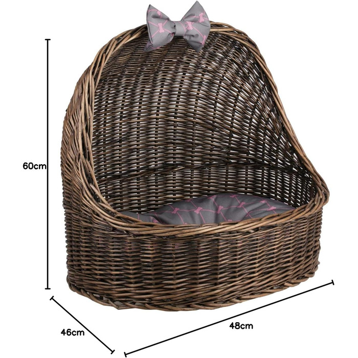 Плетіний лежак для кота з подушкою, з лози (темно-коричневий/сірий)