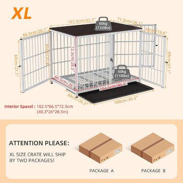 Дерев'яний вольєр для собак BingoPaw XXL 107x71x81 см білий, багатофункціональний: клітка, будка, тумба, шафа для великих собак, з стільницею для дому