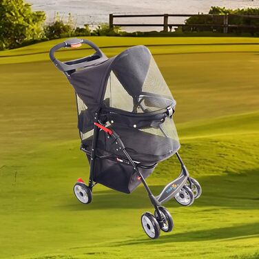 Чотирьохколісний візок для тварин FourPaw з повним оглядом, з замком, для котів та собак, з кошиком для зберігання та тримачем для напоїв
