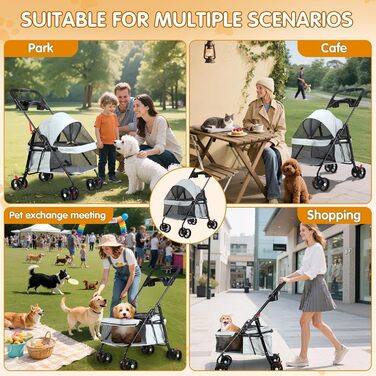 Дитяча та тваринна коляска 4-Rad, сіра. Легка коляска для собак та котів з дихаючим мережем, поворотні колеса на 360°, для прогулянок та подорожей на відкритому повітрі