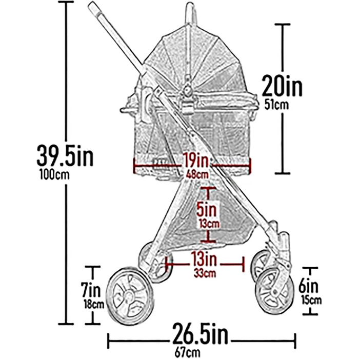 Дитяча коляска Pet Gear View 360 3-в-1 для собак та котів, чорний Jet Black, 50.8 x 30.5 x 47 см