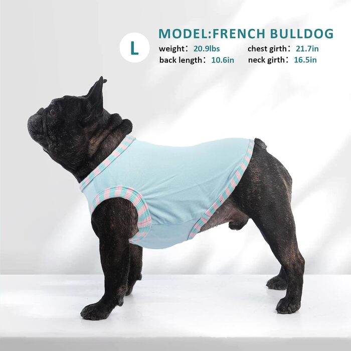 Сорочка для собак Katzinst (2 шт.) - сонцезахист, дихаючий матеріал, для середніх собак (Французький бульдог). Розміри: L (обхват грудей 46 см), M (обхват грудей 40 см). Кольори: зелений хакі + світло-блакитний + світло-ліловий