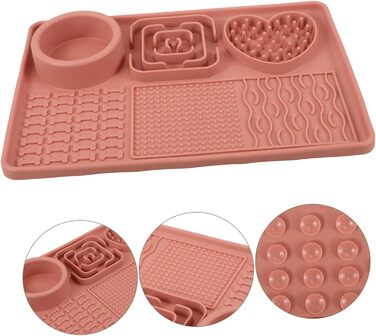 Килимок для годування собак та котів з присосками, нековзний, для повільного годування, рожевий, велика місткість