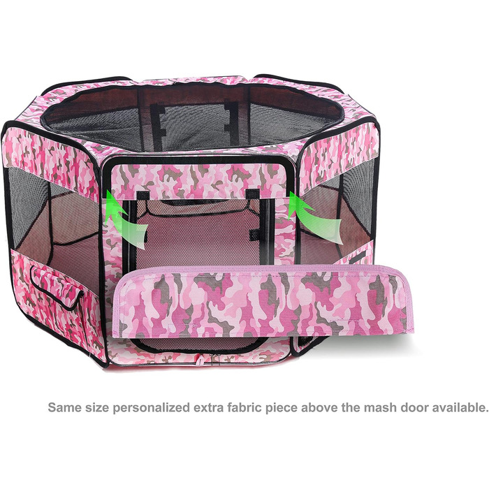 Портативний вольєр для домашніх тварин Pawer, 114x61 см, 8 панелей, рожевий камуфляж, 600D Oxford, для котів/собак/цуценят