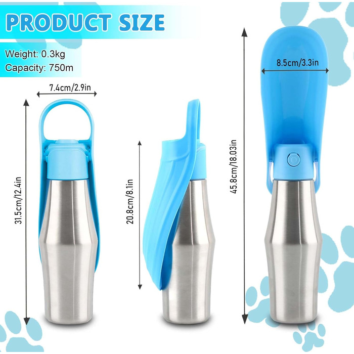 Водяна пляшка для собак Taozoey 750 мл, антибактеріальна, не протікає, для подорожей, прогулянок, кемпінгу (зелена/блакитна)