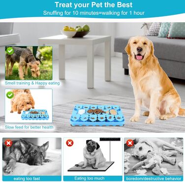 Килимок для собак VOOWO, силіконовий килимок-нюхалка, миска-повільний годівник для собак, килимок для годування собак, повільний годівник, килимок-нюхалка для маленьких, середніх та великих собак (блакитний, маленький)