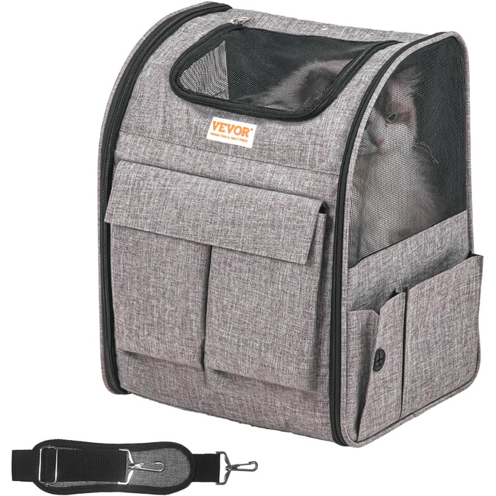 Тролей для собак VEVOR, складний, до 8,1 кг, сірий. Зручний рюкзак-переноска для тварин з 5 кишенями. Ідеально для подорожей та прогулянок