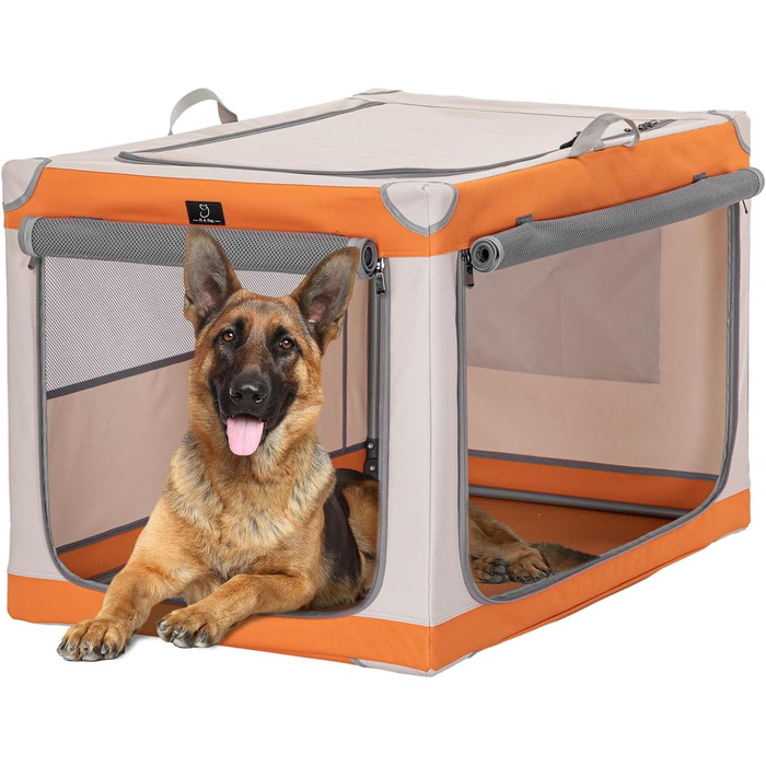 Транспортна переноска для собак великих порід, Soft переноска для авто, XL, з алюмінієвим каркасом, для дому (Оранжевий+Бежевий)