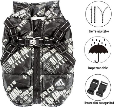 Зимова жилетка для собак, теплий нашийник, водонепроникний одяг для тварин з кільцем, регульована блискавка, світловідбиваючі елементи (M, Чорний)