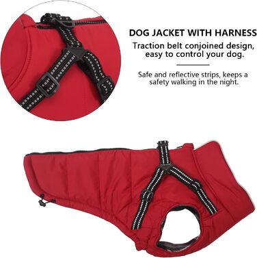 Зимові куртки для собак: водонепроникні, світловідбиваючі, з повним обхватом грудей. Підходять для малих та середніх собак. Червоний колір, розмір M.