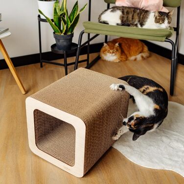 Кігтеточка для котів з картону | Міцна, велика, 2в1 з будиночком | 37 x 30 x 30 см