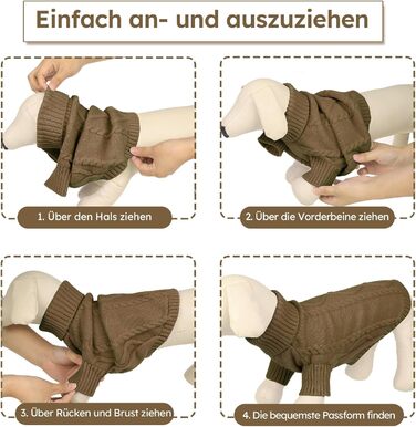 Теплий в'язаний пуловер для собак середніх порід Queenmore (для такс, французького бульдога, чихуахуа, коргі), коричневий, розмір M