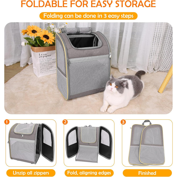 Рюкзак-переноска для собак та котів ALLSOPETS, рюкзак для тварин з безпечним ременем, світловідбиваючими смугами, для подорожей (Хакі)