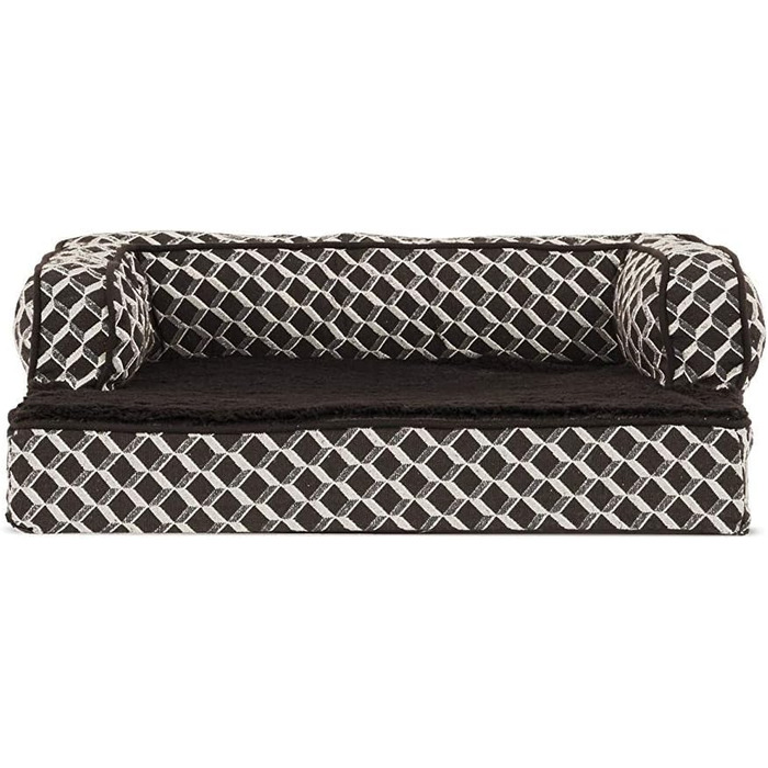 Ліжко для собак та котів FurHaven, плюшеве, стилізоване під диван, з охолоджуючим гелевим шаром, знімний чохол, колір коричневий діамант, розмір S