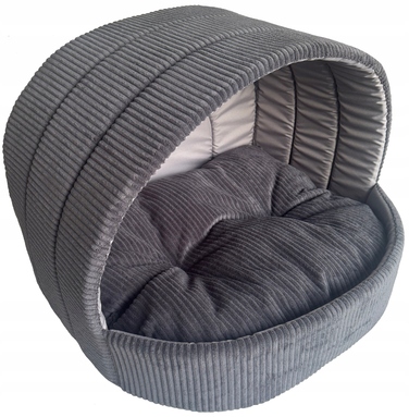 Лежанка-будиночок для собак та котів, графітовий сірий вельвет, розмір L