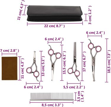 Набір професійних ножиць для грумінгу собак та котів 5 в 1, з регулюванням натягу, вигнуті ножиці для стрижки шерсті, набір для догляду за шерстю собак та котів, нержавіюча сталь
