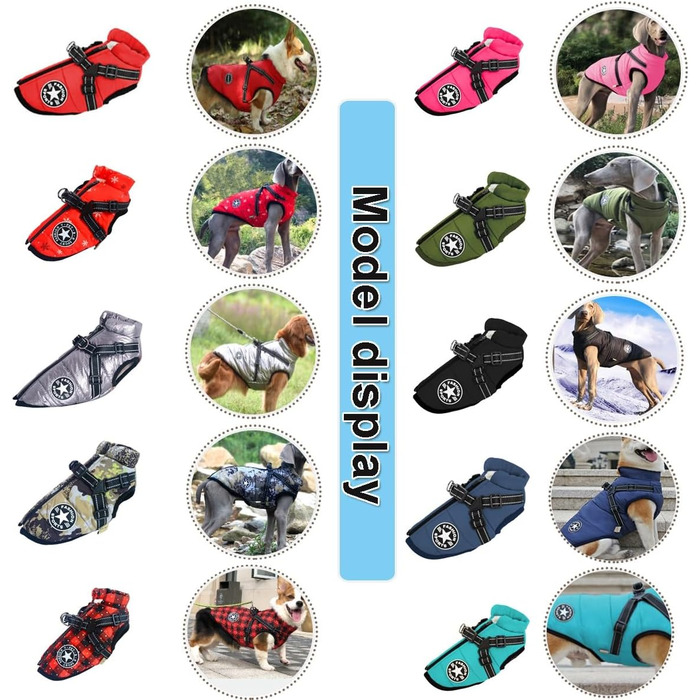 Водонепроникна зимова куртка для собак з інтегрованим шлейкою, зручна та регульована, з відбиваючими елементами. Підходить для маленьких та великих собак.