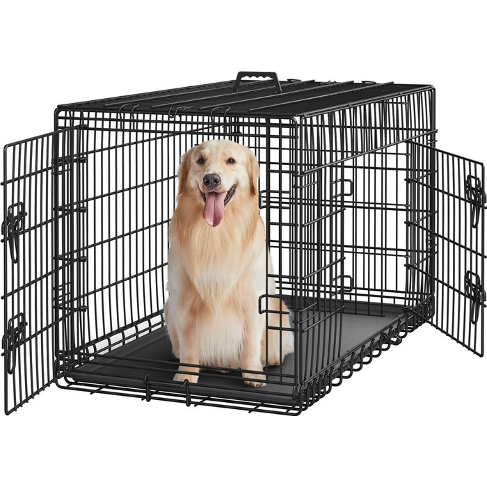 Yaheetech клітка для собак XL 107×60×66 см, складана, з перегородкою і 2 дверима, для дому і авто, з висувним піддоном, чорна