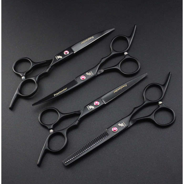 Набір для догляду за шерстю Freelander для собак та котів, 5 предметів: ножиці 15 см, ножиці для фінальної обробки, вигнуті ножиці, гребінець для шерсті