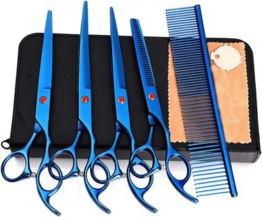 Набір професійних ножиць для грумінгу собак та котів, нержавіюча сталь, з гребінцем, чорний (блакитний)