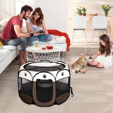 Кія: Переносний вольєр для цуценят та тварин 74x74x43 см, вольєр для собак, котів, кроликів (колір: коричневий)