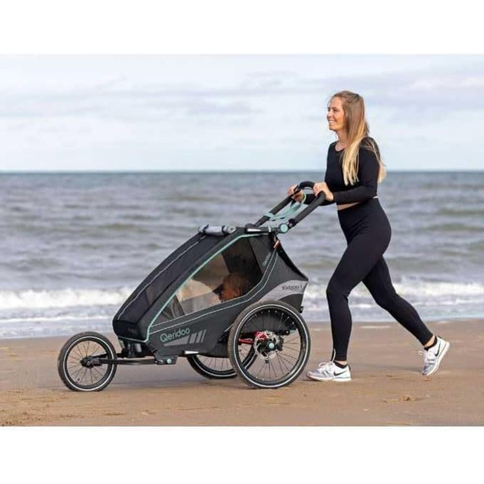 Qeridoo Kidgoo 2: Причіп для велосипеда на 2 дітей з підвіскою та системою ARS, коляска-візок, причіп-велосипед для дітей, складаний, 45L, Navy Blue
