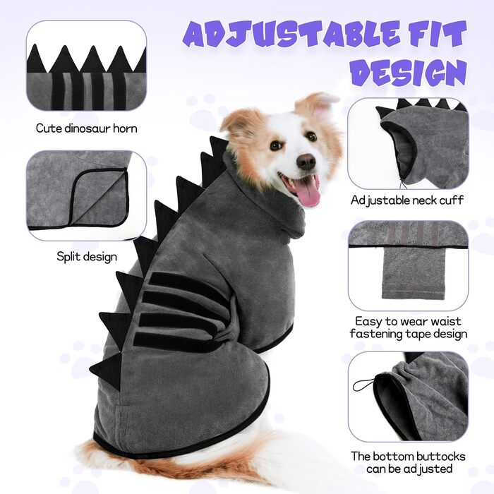 Рушник для собак з мікрофібри, швидковисихаючий, регульований, надзвичайно поглинаючий для середніх та великих собак, легко одягається (Сіро-зелений, Сіро-чорний, S)