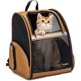 Рюкзак-переноска для собак і котів, дихаючий сітчастий рюкзак, складний, для подорожей, кемпінгу, до ветеринара, до 6,8 кг (Коричневий)