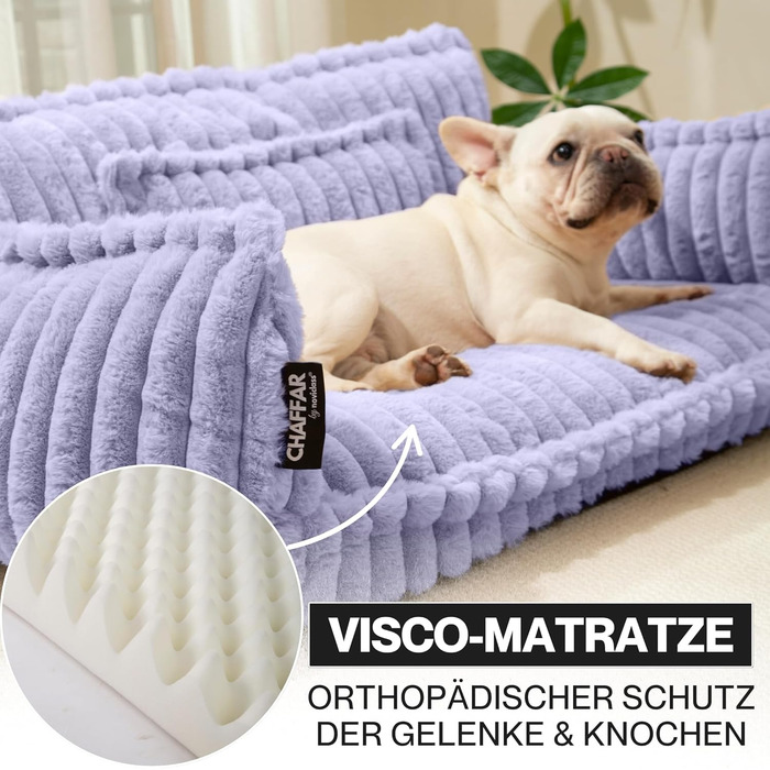 Софа для собак Chaffar | Ортопедичний лежак для собак | Сучасний стиль | Велюрова оббивка, фіолетовий, розмір L (100 см)