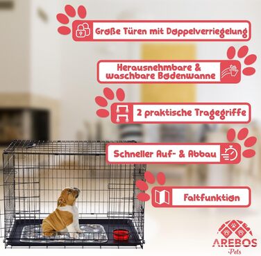 Клітка для собак Arebos 77,5 x 53 x 59 см | Автомобільна переноска для собак, складана | Клітка-переноска для собак, чорна | Для дому