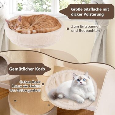 Дерев'яний кігтеточки Costway 143 см: кігтеточки з товстою колоною, сизаль, платформа, сизалеве покриття, іграшковий м'ячик та сходинка. Активний комплекс для котів, 143 см.